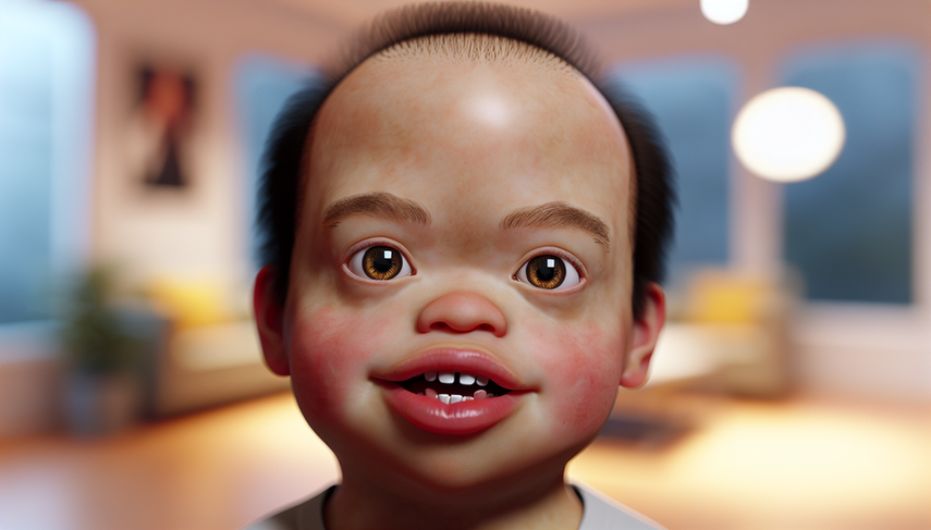 Photograph of a 5-year-old Hispanic boy exhibiting characteristic elf-like facial features of Williams syndrome, including a joyful expression, broad forehead, full cheeks, wide mouth with thick lips, and almond-shaped eyes. The image emphasizes the warmth and kindness of the child, suitable for educational purposes on autism differentiation and the significance of the 7q11.23 genetic test in diagnosing infant hypercalcemia associated with Williams syndrome.